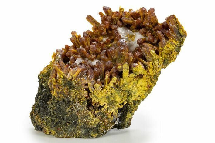 Vibrant Orpiment Crystal Cluster with Calcite - China #324455